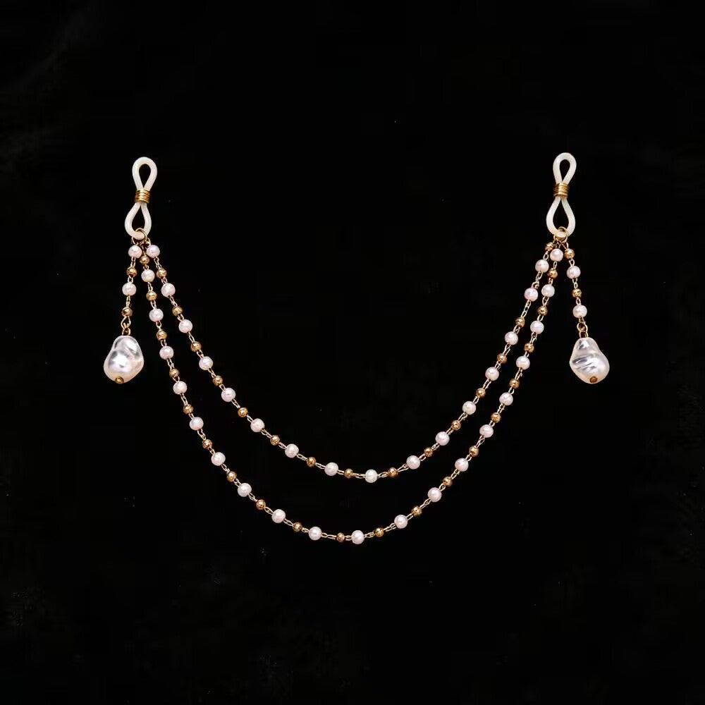 Double layer pearl nipple chain set with adjustable silicone clamps displayed flat