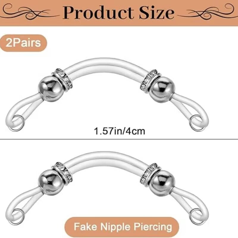 Product size illustration for fake nipple piercing body rings showing 1.57 inches 4cm flexible bar dimensions.