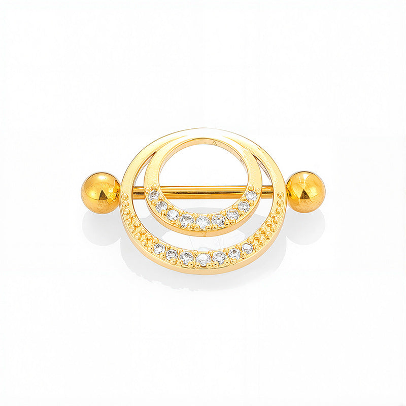 Elegant gold double hoop nipple shield with clear gems