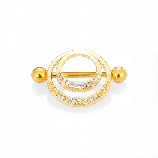 Elegant gold double hoop nipple shield with clear gems