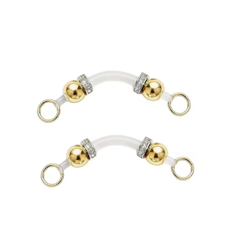 Pair of gold fake nipple rings non piercing silicone body jewelry with pave crystal accent rings.
