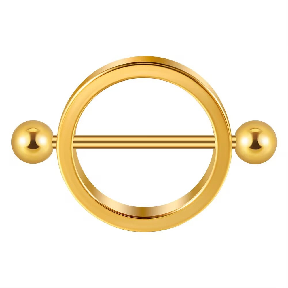 Gold plated geometric round nipple shield jewelry for a luxury look.