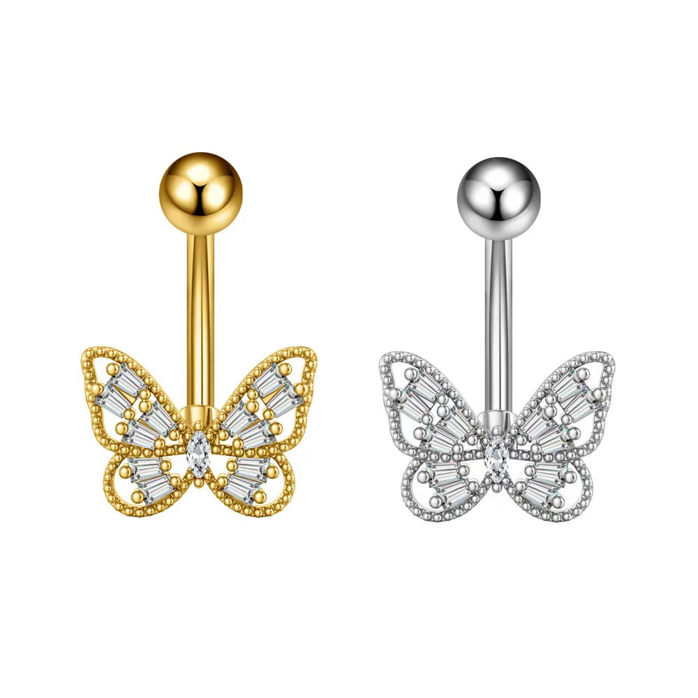 Gold and silver butterfly belly piercings side by side view showing elegant color options.