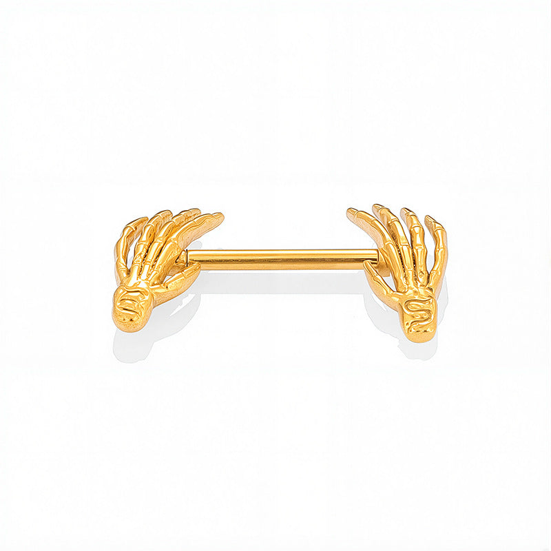 Edgy gold skeleton hand nipple barbell jewelry