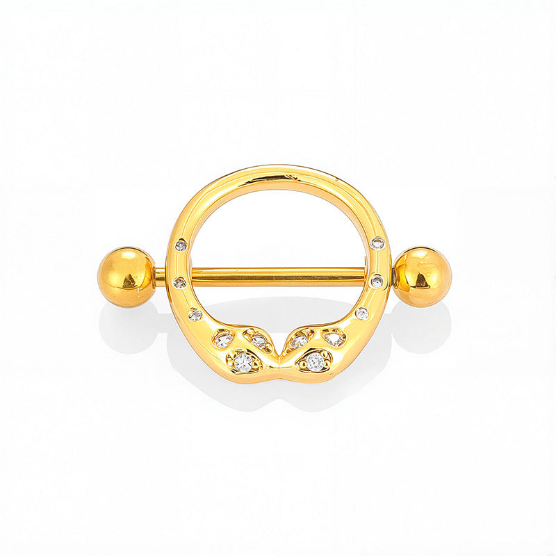Gold V-shaped nipple shield jewelry with small crystals