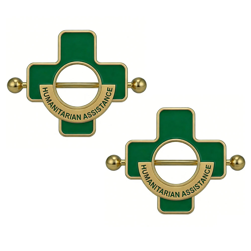 A pair of green Humanitarian Assistance nipple shields