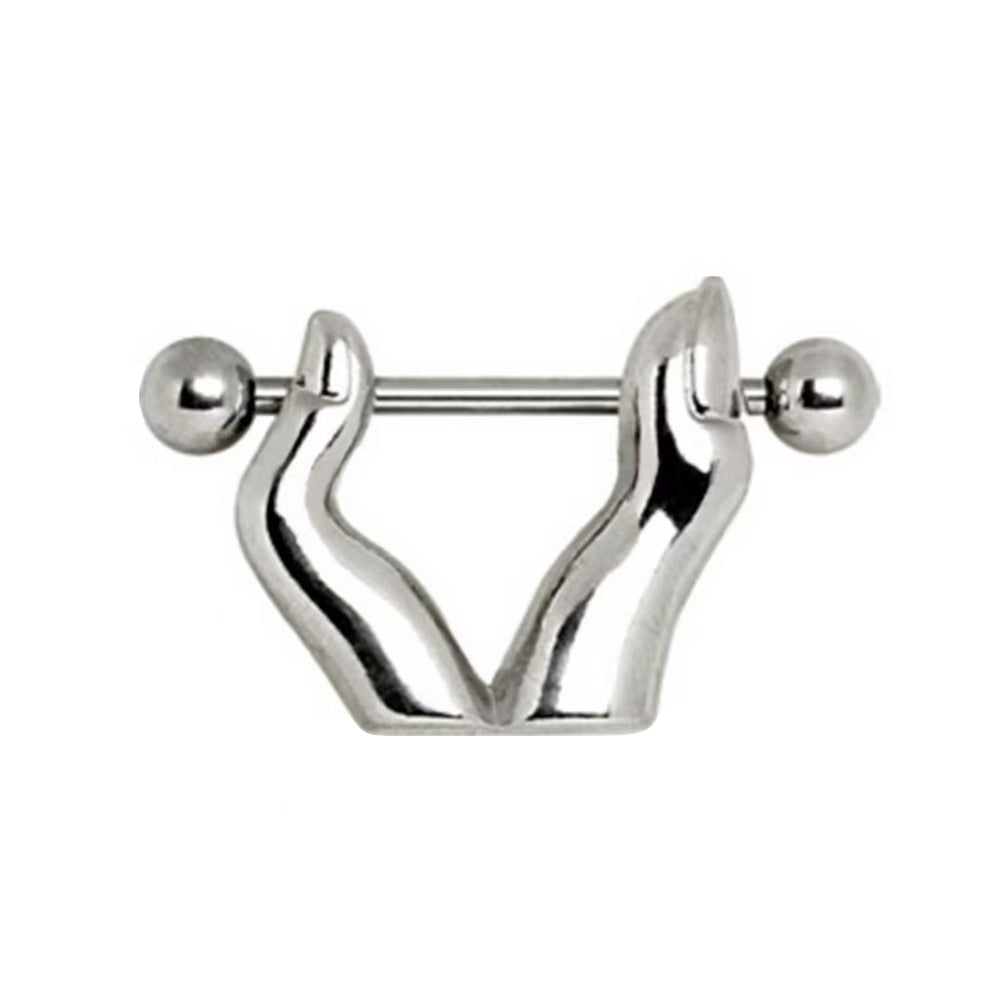 Single silver hand-shaped nipple shield body jewelry