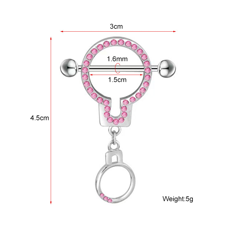 14g/20mm Internally Threaded F136 Titanium Straight Barbell Sparkling Pink Handcuff Nipple Shield – Dangle Cuff Nipple Piercing Jewelry for Women