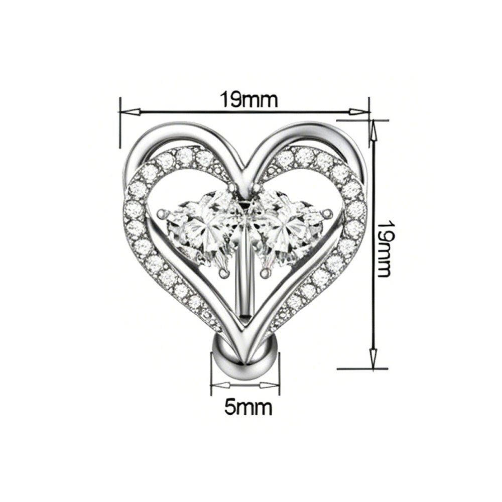 Sizing chart showing the 19mm width and 19mm height of the double heart pendant.