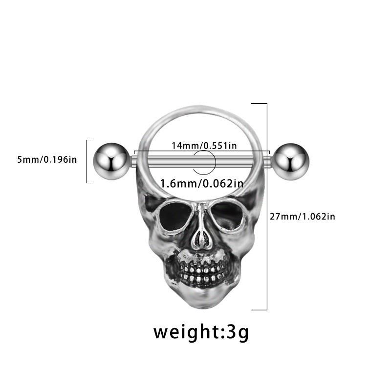 Measurement guide for human skull nipple shield showing 14mm bar width and 27mm total height