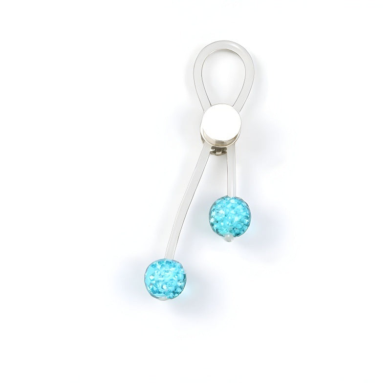 Single lake-blue non-piercing nipple clip with a translucent loop and two sparkling bead pendants on white.