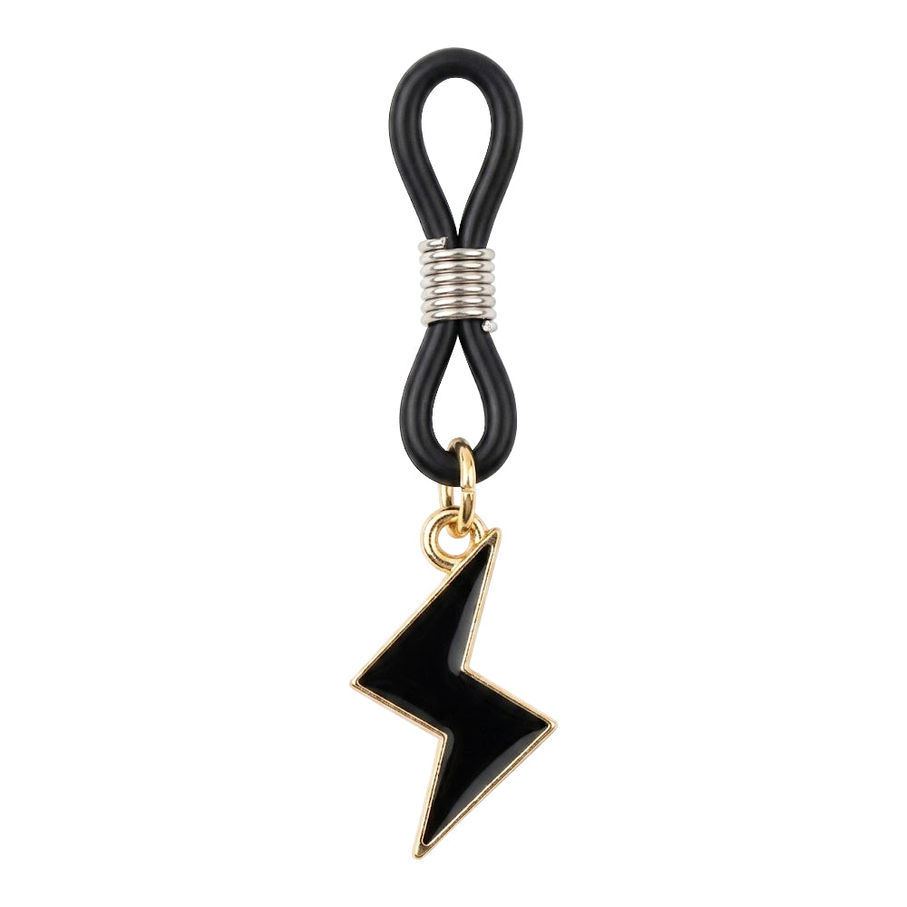 A single black and gold lightning bolt charm attached to an adjustable black non-piercing loop for body styling.