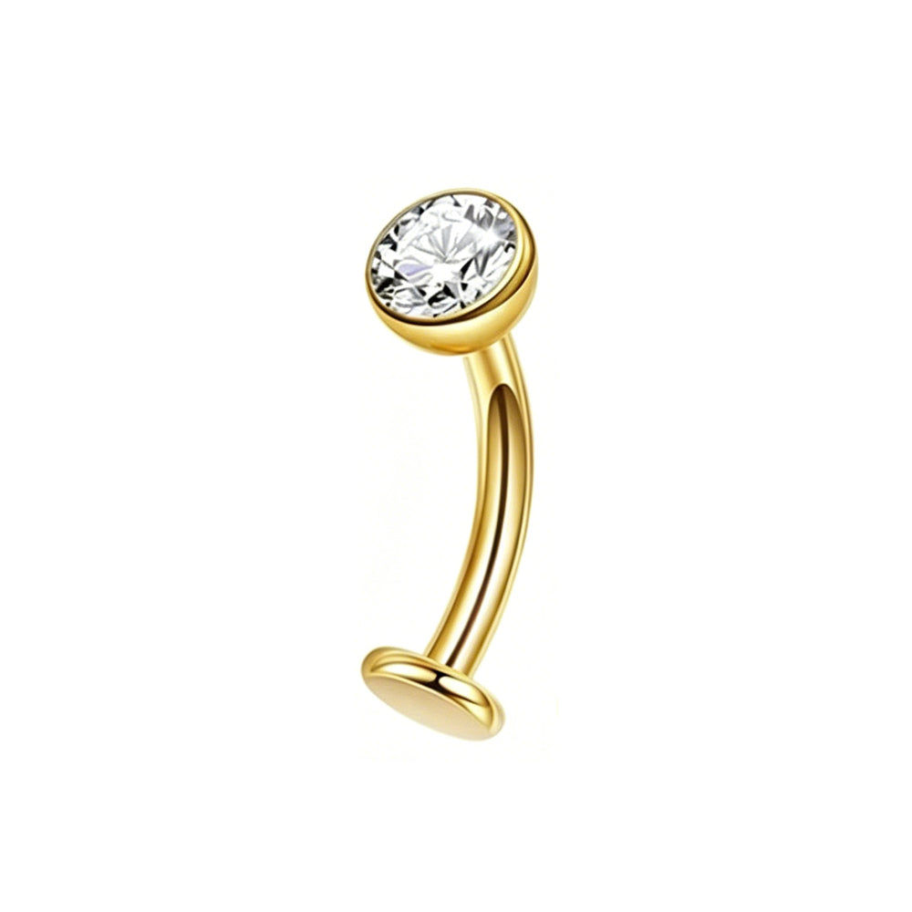 A luxury gold PVD electroplated top-down naval piercing ring with a sparkling clear cubic zirconia gemstone centerpiece.
