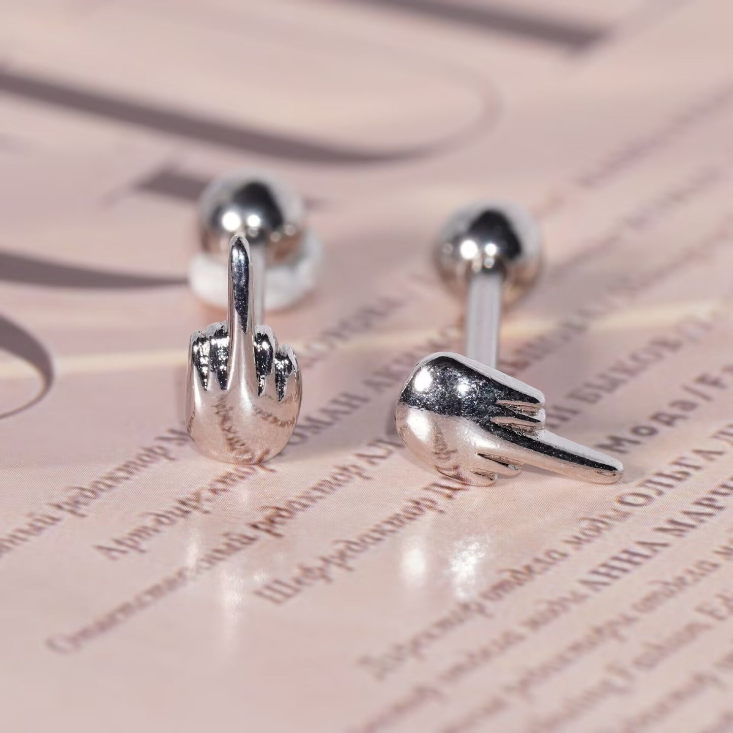 Middle Finger Tongue Ring & Barbell Stud – Rebel Hand Gesture Body Piercing Jewelry