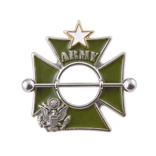 Olive green U.S. Army cross nipple shield with eagle emblem.