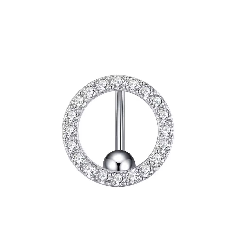 Minimalist circle top drop navel jewelry set with sparkling cubic zirconia.