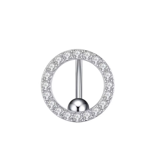 Minimalist circle top drop navel jewelry set with sparkling cubic zirconia.