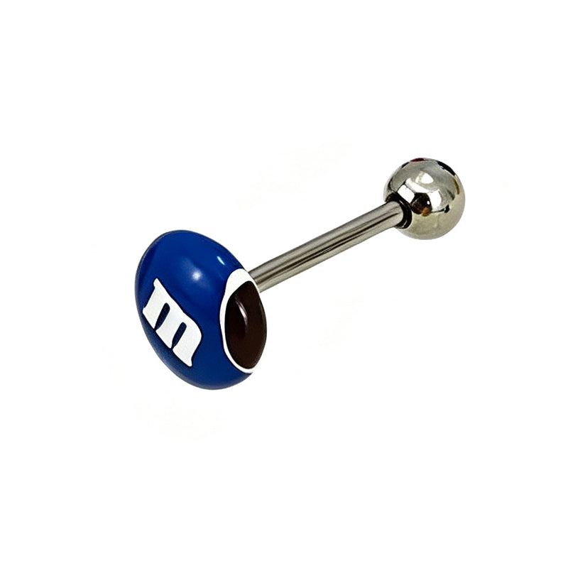 Blue bite mark m candy stud tongue ring barbell