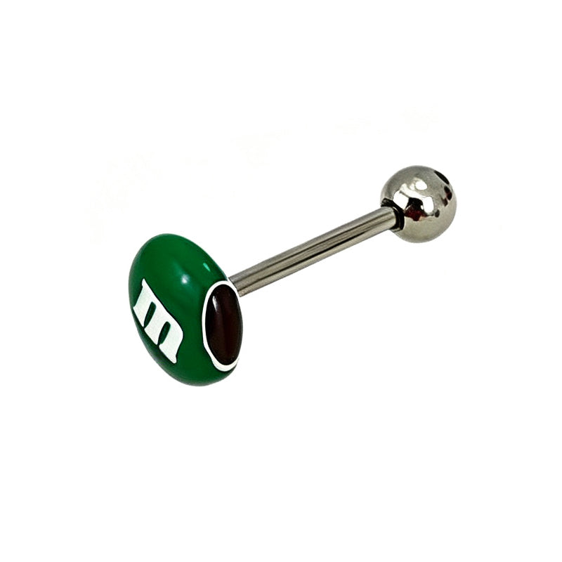 Green bite mark m candy stud tongue ring barbell