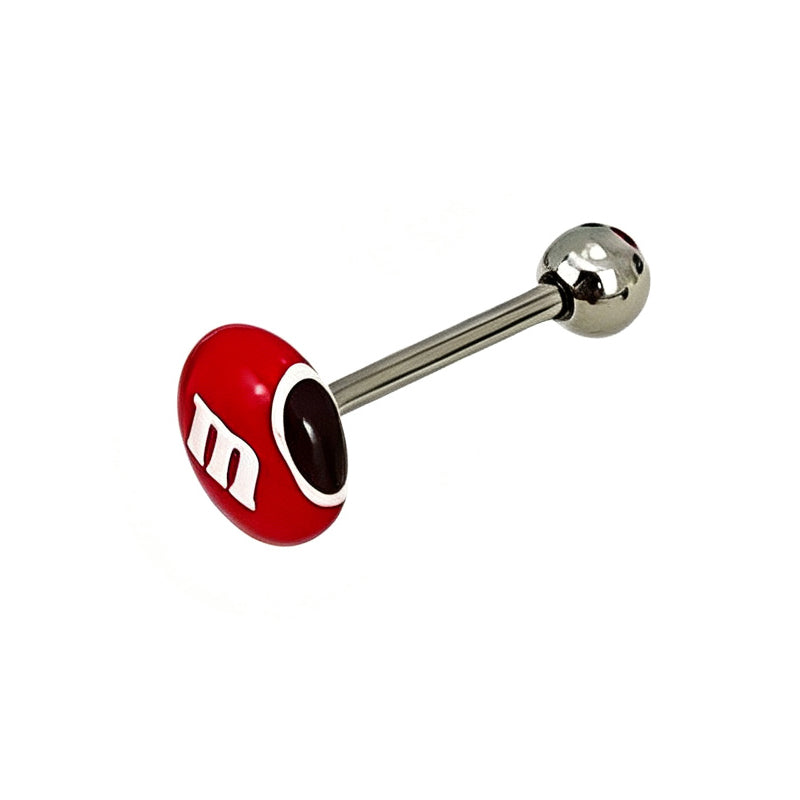 Red bite mark m candy stud tongue ring barbell
