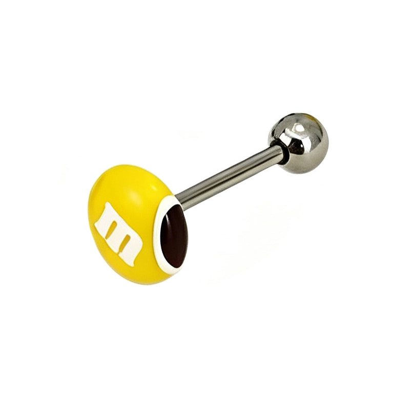 Yellow bite mark m candy stud tongue ring barbell