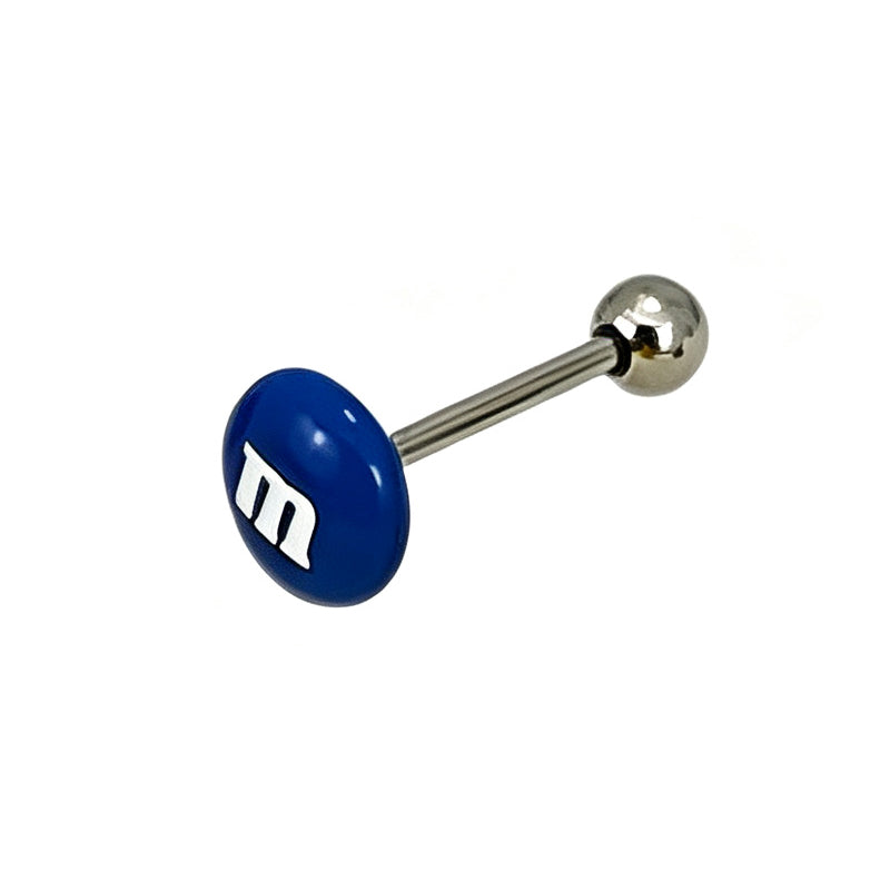 Blue solid m candy stud tongue ring barbell