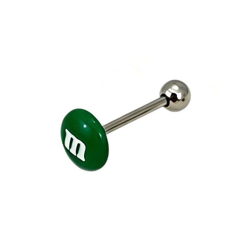 Green solid m candy stud tongue ring barbell