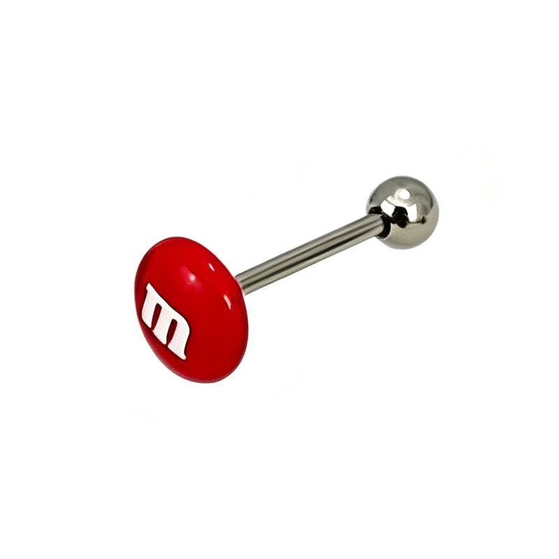 Red solid m candy stud tongue ring barbell