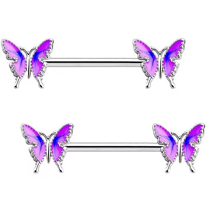 Premium gradient purple and violet butterfly nipple rings with fine details shown on a solid white background.