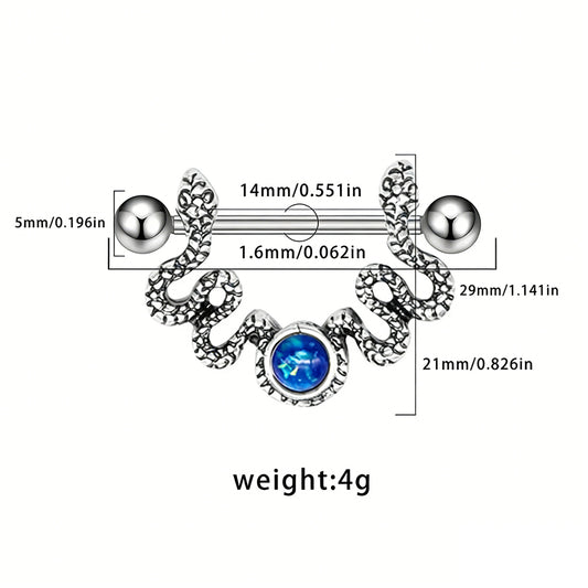 Detailed dimension chart of snake nipple shield barbell