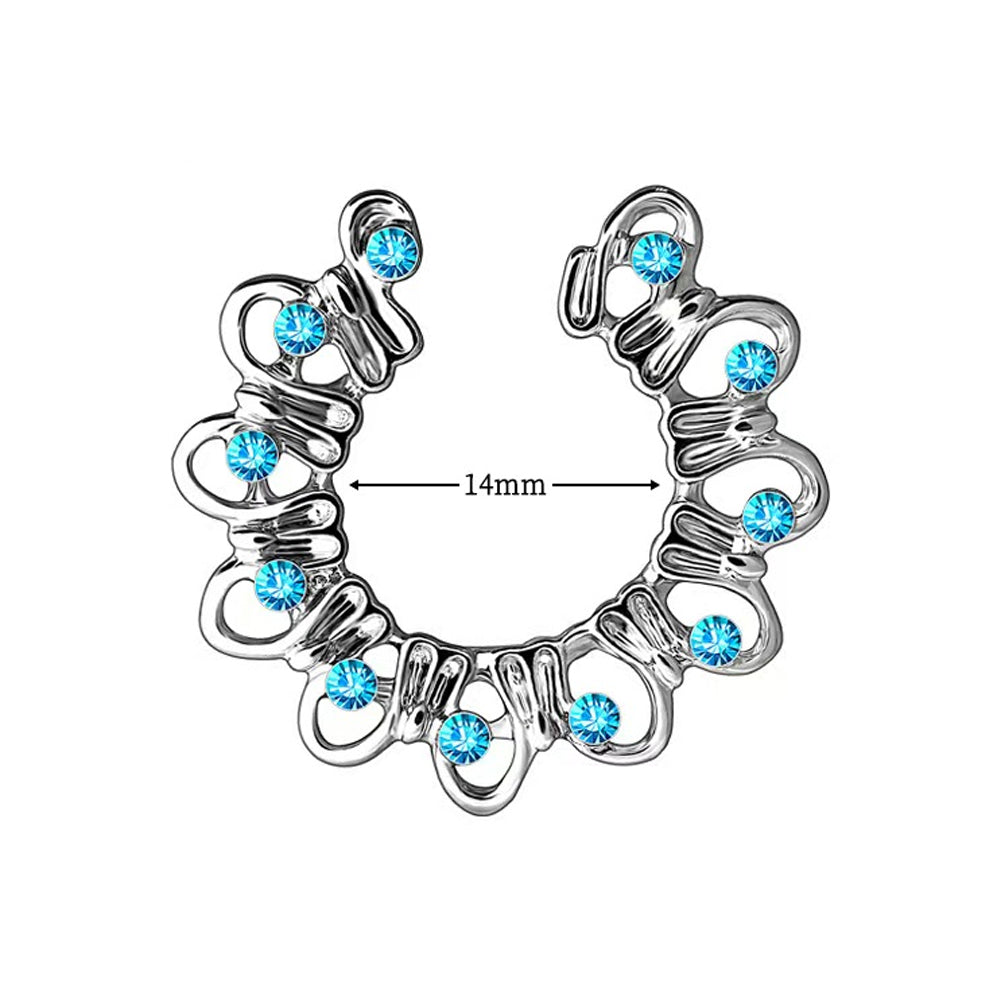 14mm inner diameter measurement for blue crystal non-pierced nipple ring.