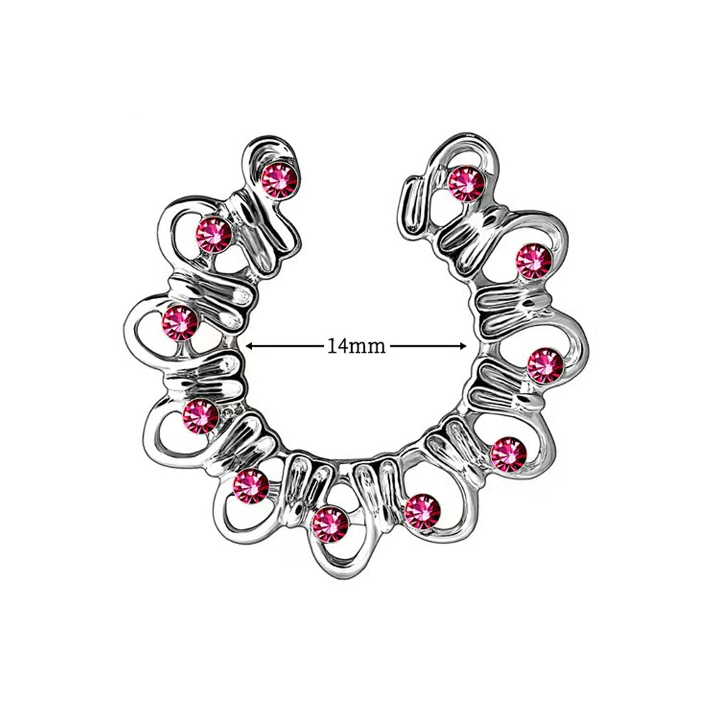 14mm inner diameter measurement for pink crystal non-pierced nipple ring.