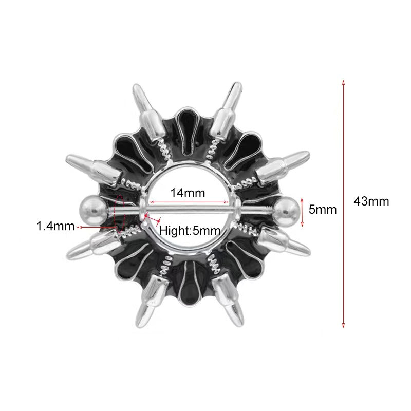 Technical diagram showing 14mm inner diameter and 43mm outer size of nipple shield