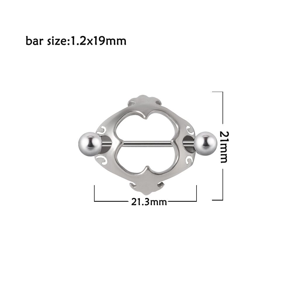 Detailed size chart for heart-shaped nipple shield jewelry showing 21mm dimensions.