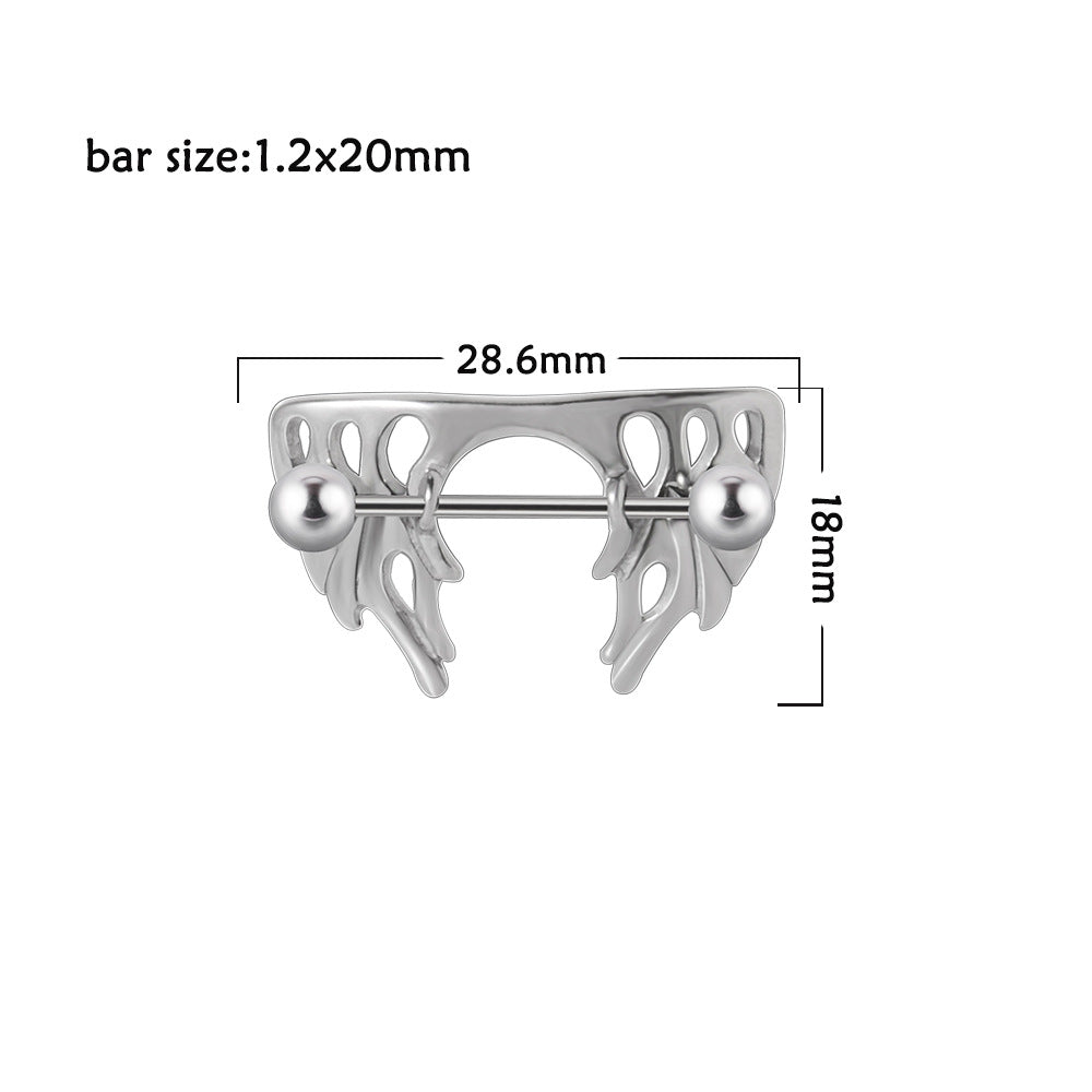 Product dimension diagram for the flame nipple shield, showing a bar size of 1.2x20mm and overall width of 28.6mm.