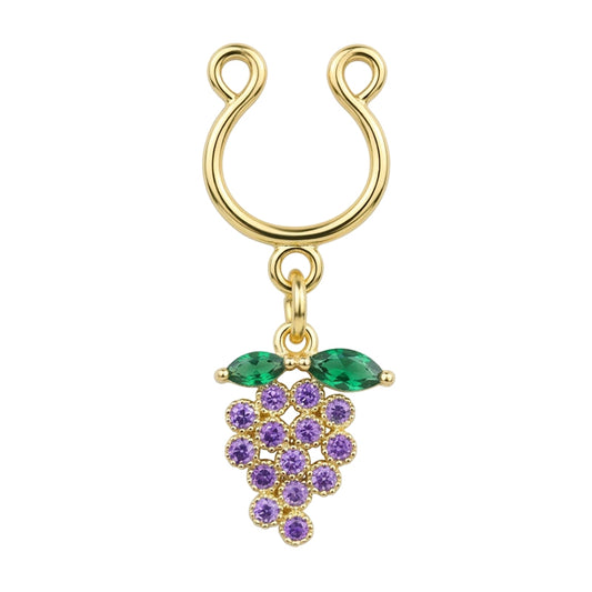 Single non-piercing grape dangle nipple clamp featuring purple and green cubic zirconia crystal cluster design.