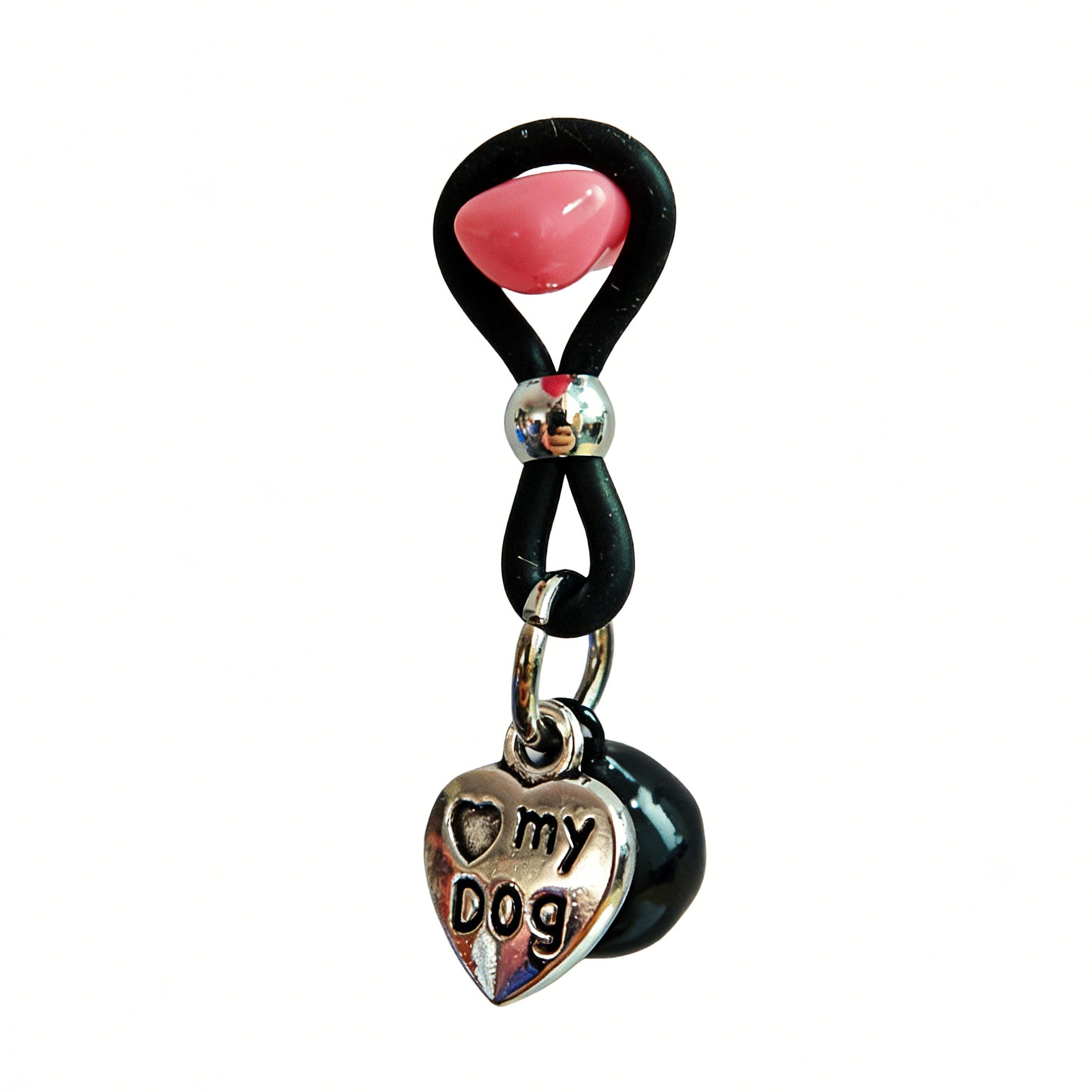 Single adjustable non-piercing nipple loop with heart charm and pink accent on a white background.