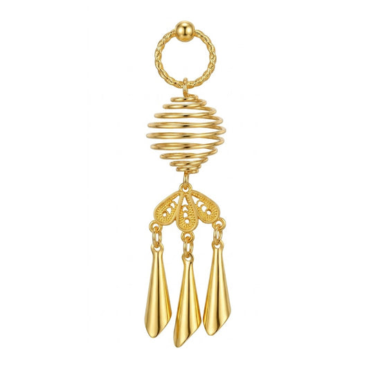 Gold non-piercing nipple jewelry featuring a spiral coil and three sleek tapered dangles.