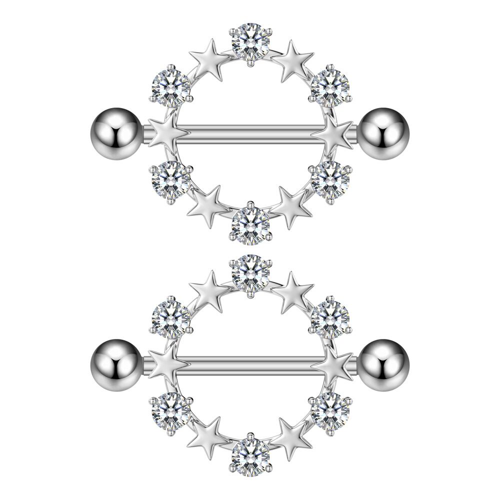 A matching pair of celestial star and crystal nipple shield jewelry set
