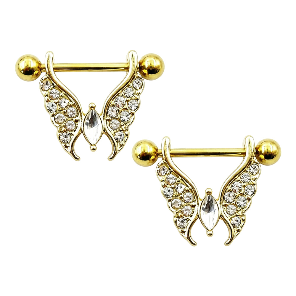 A pair of luxury gold tone vintage butterfly wing nipple shield jewelry sets