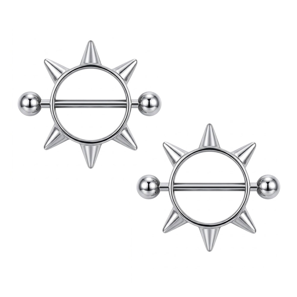 A pair of gothic style spiked nipple piercing rings for alternative fashion.