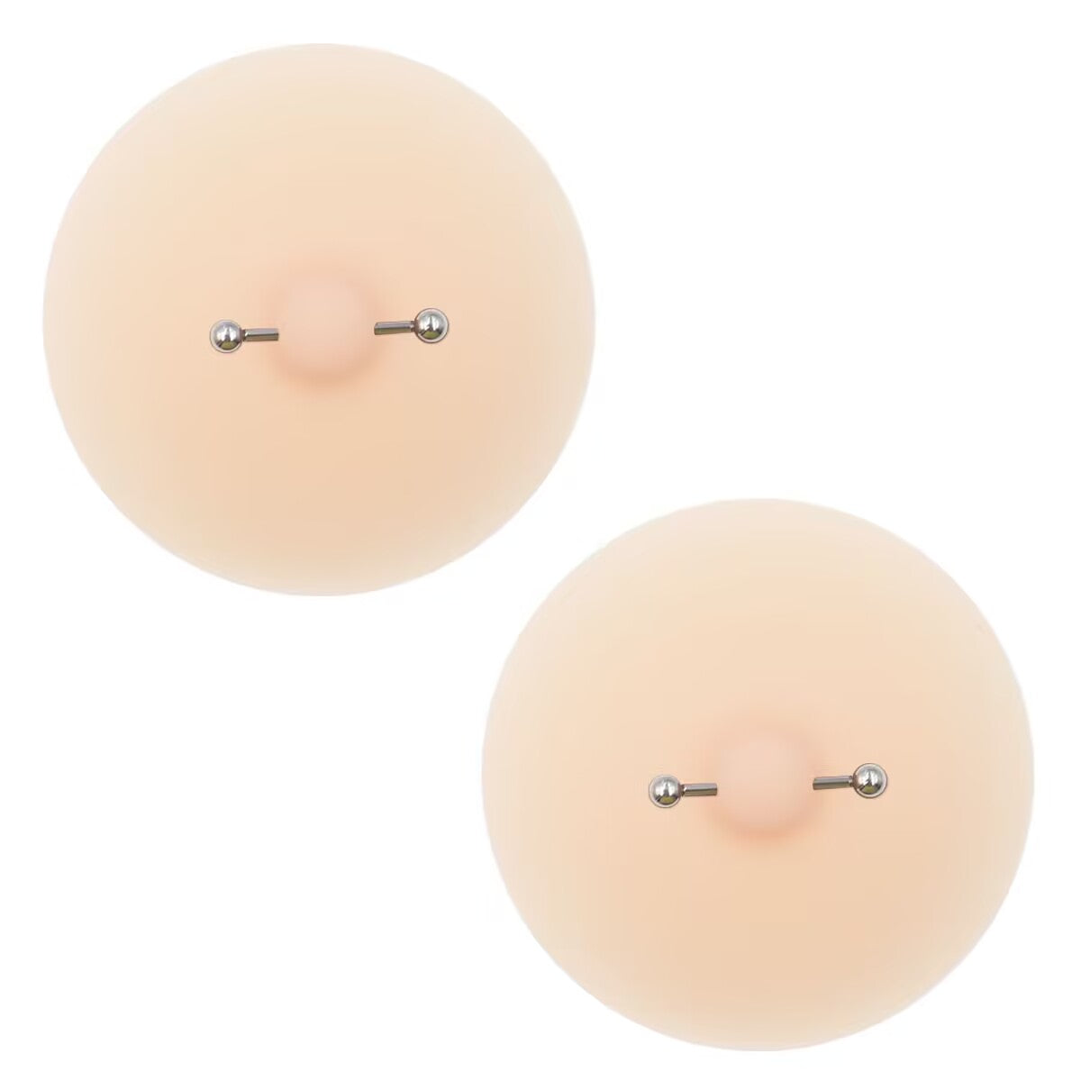 Pair of medium nude shade self-adhesive fake nipple piercing covers with barbells.