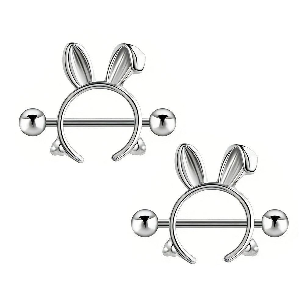 A pair of cute bunny ears nipple shields displayed together on a white background.