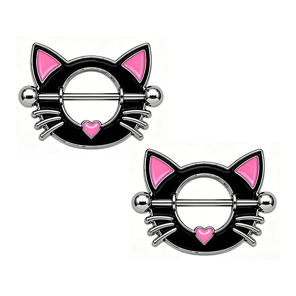 A pair of Kawaii kitty nipple piercings for body jewelry collection