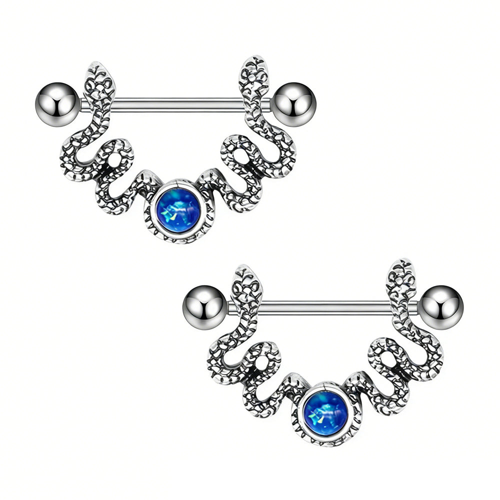 A pair of gothic serpent nipple shield barbells