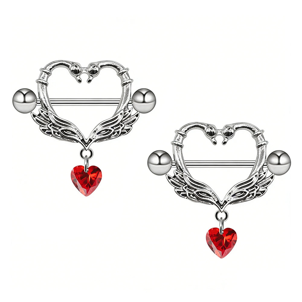 A pair of gothic swan wing nipple shields on a clean white background.
