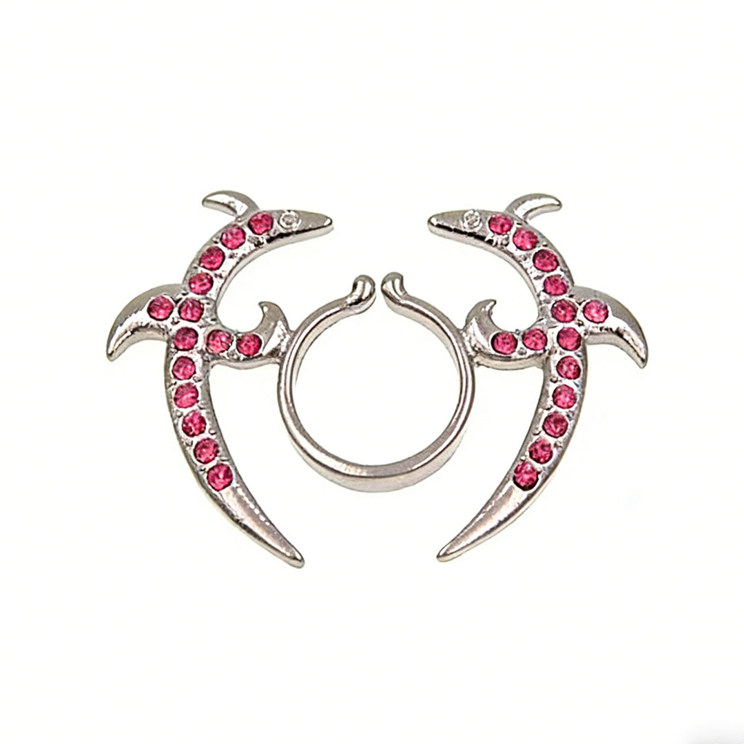 High-quality pink crystal studded crescent moon faux nipple piercing shield jewelry.