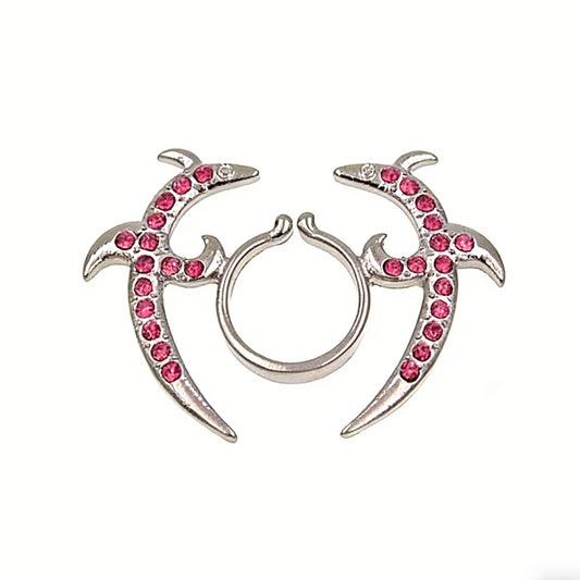 High-quality pink crystal studded crescent moon faux nipple piercing shield jewelry.