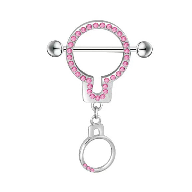 14g/20mm Internally Threaded F136 Titanium Straight Barbell Sparkling Pink Handcuff Nipple Shield – Dangle Cuff Nipple Piercing Jewelry for Women