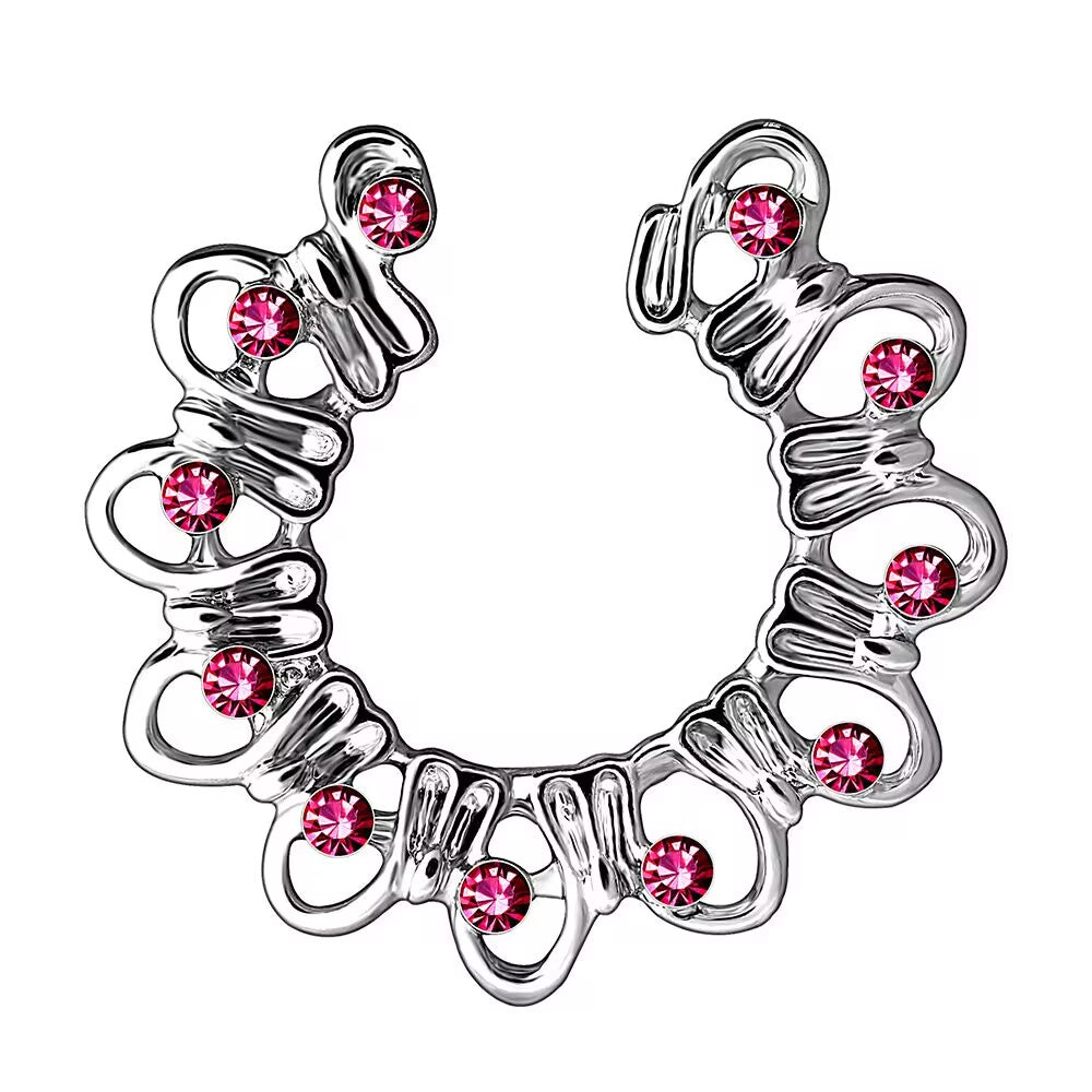 Single floral non-piercing nipple hoop with pink crystal accents.